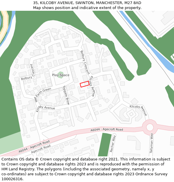 35, KILCOBY AVENUE, SWINTON, MANCHESTER, M27 8AD: Location map and indicative extent of plot