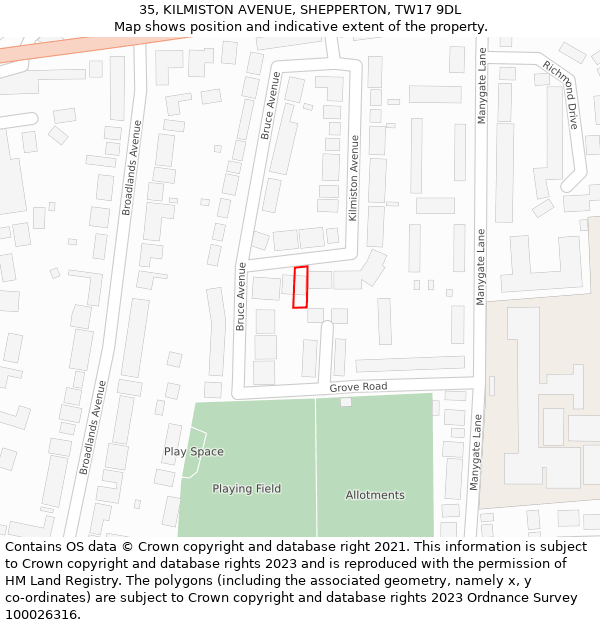 35, KILMISTON AVENUE, SHEPPERTON, TW17 9DL: Location map and indicative extent of plot