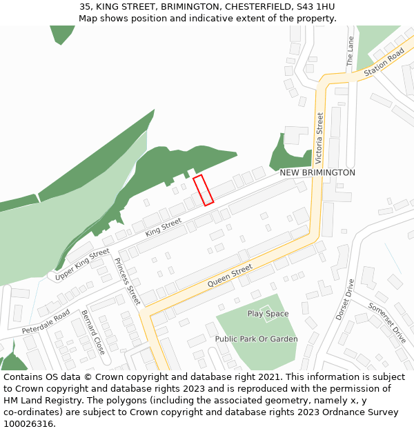 35, KING STREET, BRIMINGTON, CHESTERFIELD, S43 1HU: Location map and indicative extent of plot