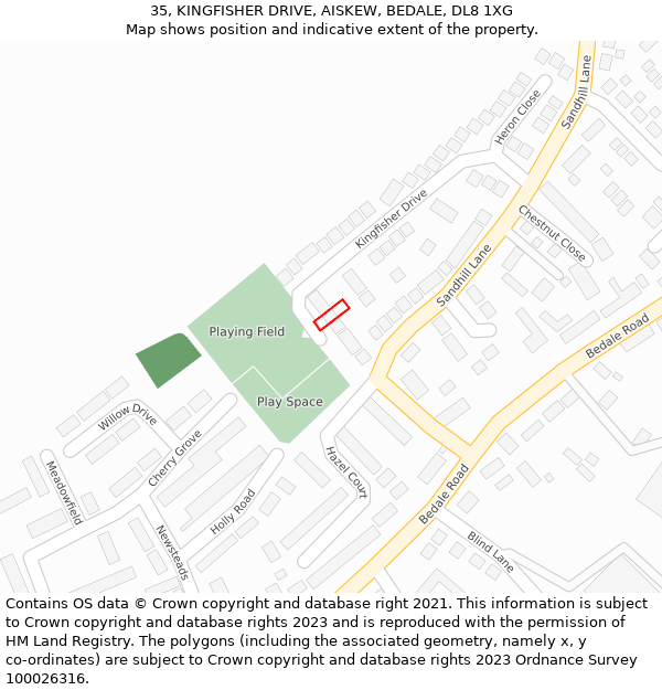 35, KINGFISHER DRIVE, AISKEW, BEDALE, DL8 1XG: Location map and indicative extent of plot