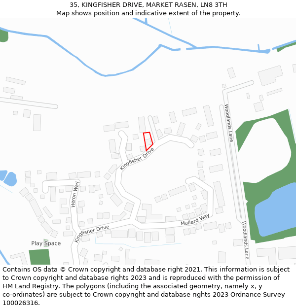 35, KINGFISHER DRIVE, MARKET RASEN, LN8 3TH: Location map and indicative extent of plot