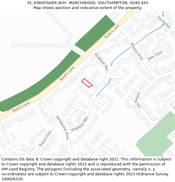 35, KINGFISHER WAY, MARCHWOOD, SOUTHAMPTON, SO40 4XS: Location map and indicative extent of plot