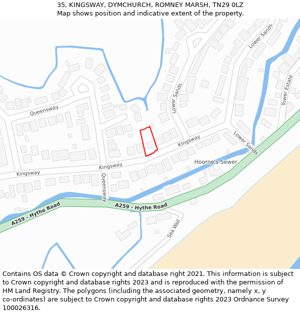 35, KINGSWAY, DYMCHURCH, ROMNEY MARSH, TN29 0LZ: Location map and indicative extent of plot