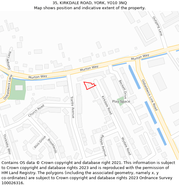 35, KIRKDALE ROAD, YORK, YO10 3NQ: Location map and indicative extent of plot