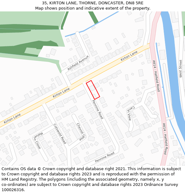 35, KIRTON LANE, THORNE, DONCASTER, DN8 5RE: Location map and indicative extent of plot