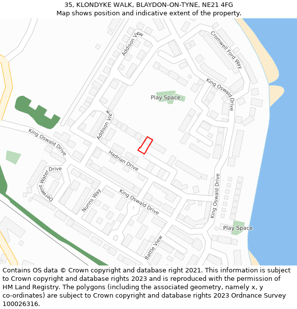 35, KLONDYKE WALK, BLAYDON-ON-TYNE, NE21 4FG: Location map and indicative extent of plot