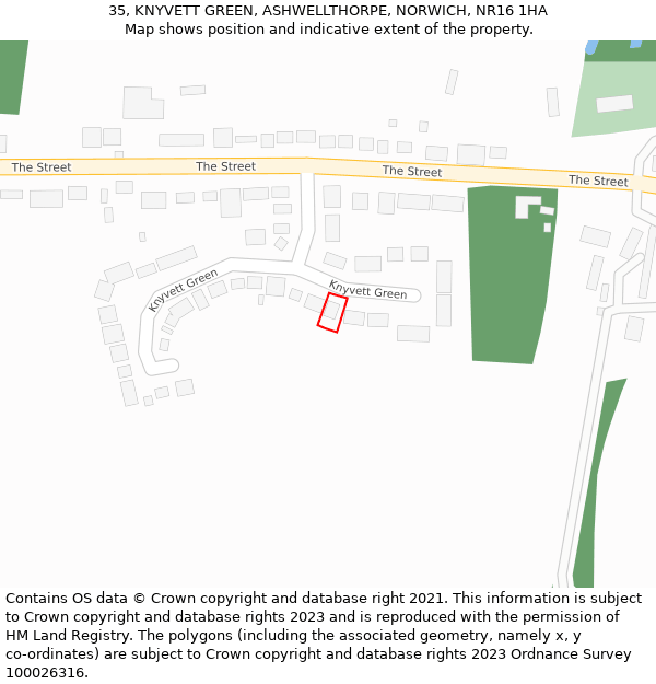 35, KNYVETT GREEN, ASHWELLTHORPE, NORWICH, NR16 1HA: Location map and indicative extent of plot