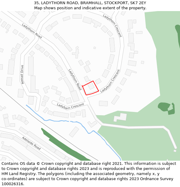 35, LADYTHORN ROAD, BRAMHALL, STOCKPORT, SK7 2EY: Location map and indicative extent of plot