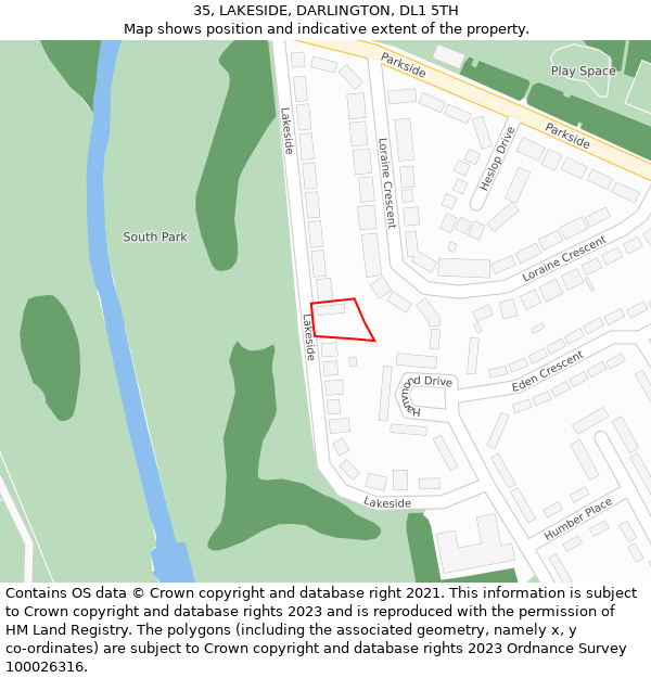 35, LAKESIDE, DARLINGTON, DL1 5TH: Location map and indicative extent of plot