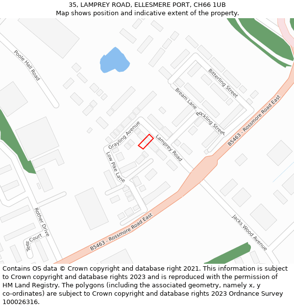 35, LAMPREY ROAD, ELLESMERE PORT, CH66 1UB: Location map and indicative extent of plot