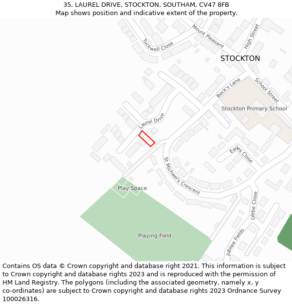 35, LAUREL DRIVE, STOCKTON, SOUTHAM, CV47 8FB: Location map and indicative extent of plot