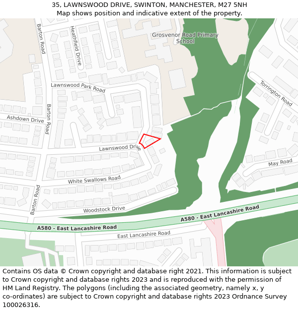 35, LAWNSWOOD DRIVE, SWINTON, MANCHESTER, M27 5NH: Location map and indicative extent of plot