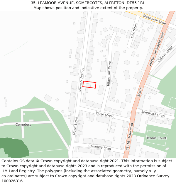 35, LEAMOOR AVENUE, SOMERCOTES, ALFRETON, DE55 1RL: Location map and indicative extent of plot
