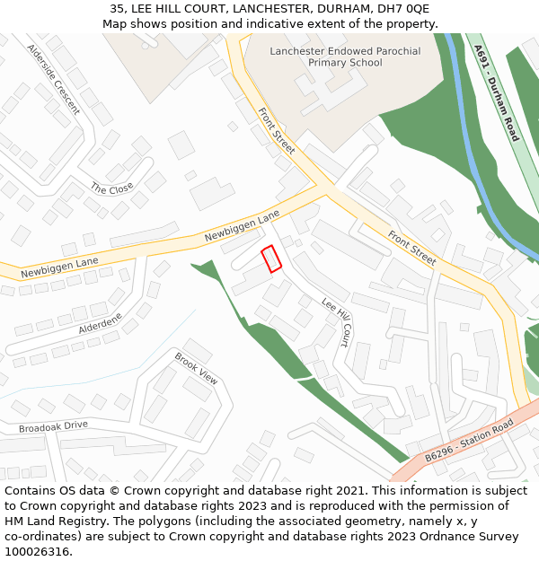 35, LEE HILL COURT, LANCHESTER, DURHAM, DH7 0QE: Location map and indicative extent of plot