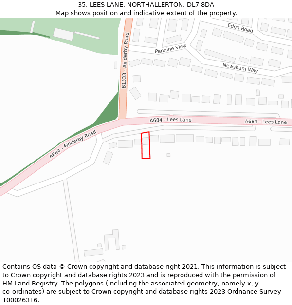 35, LEES LANE, NORTHALLERTON, DL7 8DA: Location map and indicative extent of plot
