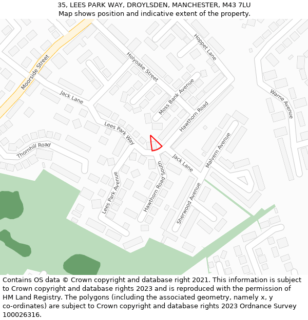 35, LEES PARK WAY, DROYLSDEN, MANCHESTER, M43 7LU: Location map and indicative extent of plot