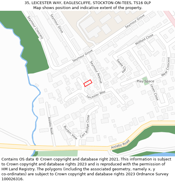 35, LEICESTER WAY, EAGLESCLIFFE, STOCKTON-ON-TEES, TS16 0LP: Location map and indicative extent of plot