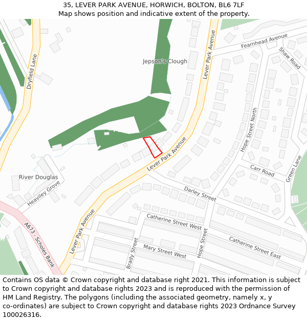 35, LEVER PARK AVENUE, HORWICH, BOLTON, BL6 7LF: Location map and indicative extent of plot