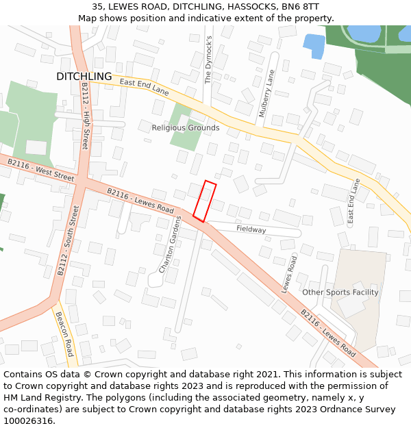 35, LEWES ROAD, DITCHLING, HASSOCKS, BN6 8TT: Location map and indicative extent of plot