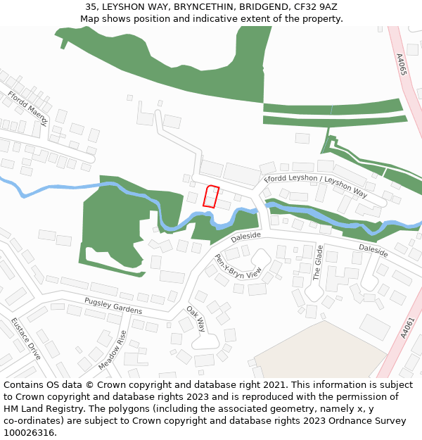 35, LEYSHON WAY, BRYNCETHIN, BRIDGEND, CF32 9AZ: Location map and indicative extent of plot