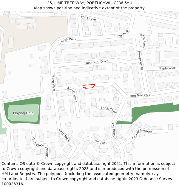 35, LIME TREE WAY, PORTHCAWL, CF36 5AU: Location map and indicative extent of plot