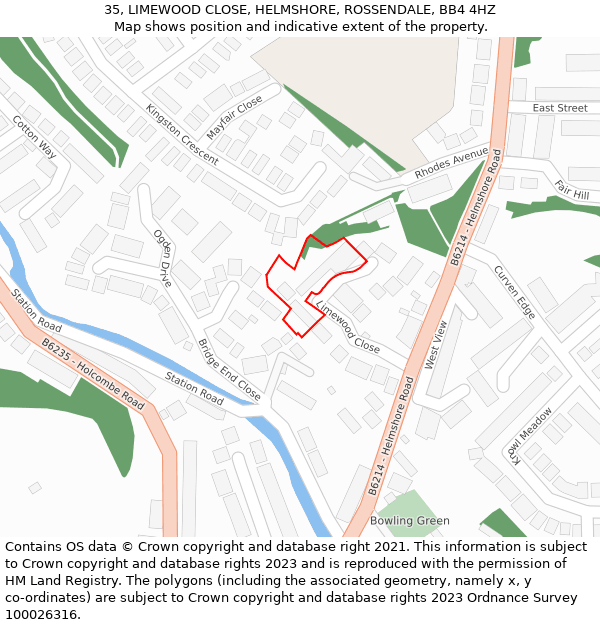 35, LIMEWOOD CLOSE, HELMSHORE, ROSSENDALE, BB4 4HZ: Location map and indicative extent of plot