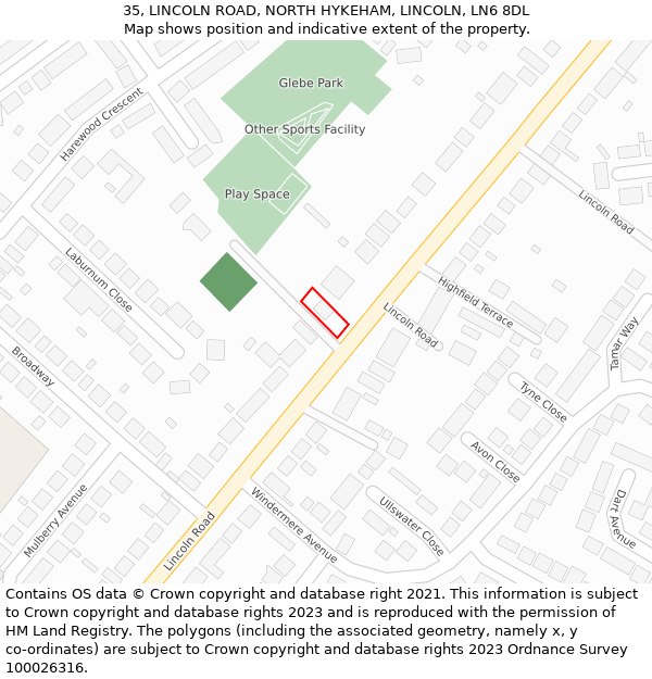 35, LINCOLN ROAD, NORTH HYKEHAM, LINCOLN, LN6 8DL: Location map and indicative extent of plot