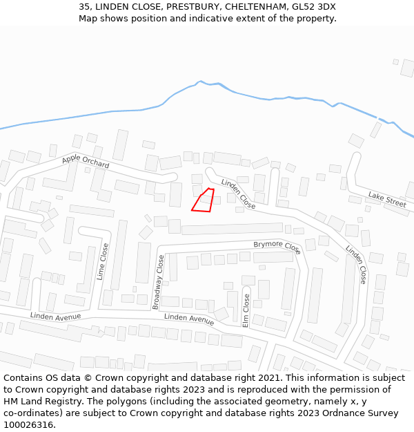 35, LINDEN CLOSE, PRESTBURY, CHELTENHAM, GL52 3DX: Location map and indicative extent of plot