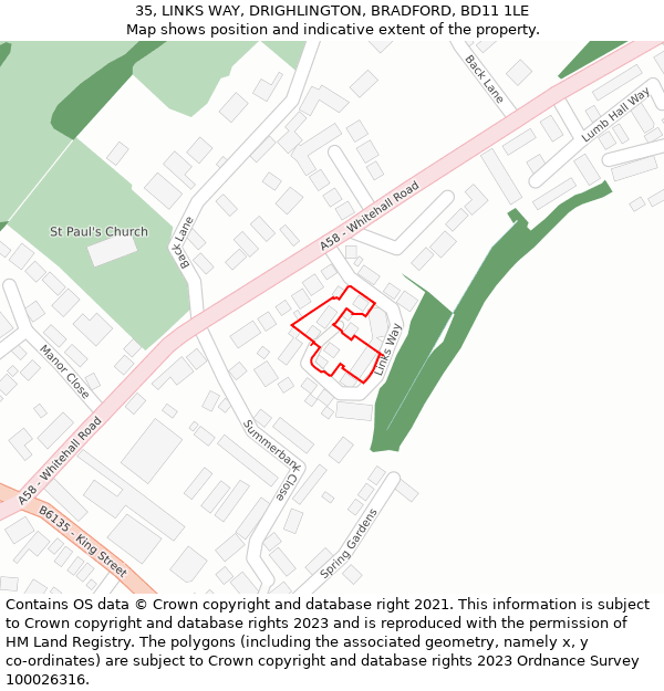 35, LINKS WAY, DRIGHLINGTON, BRADFORD, BD11 1LE: Location map and indicative extent of plot