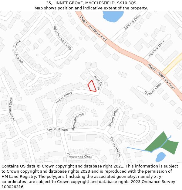 35, LINNET GROVE, MACCLESFIELD, SK10 3QS: Location map and indicative extent of plot