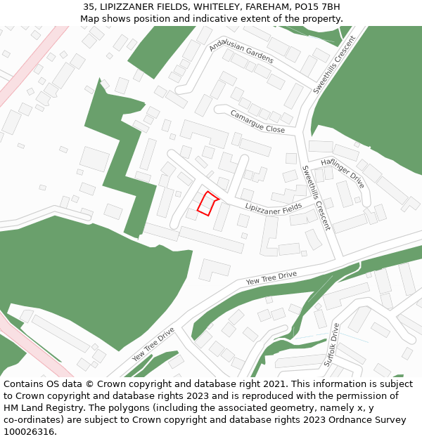 35, LIPIZZANER FIELDS, WHITELEY, FAREHAM, PO15 7BH: Location map and indicative extent of plot