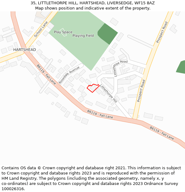 35, LITTLETHORPE HILL, HARTSHEAD, LIVERSEDGE, WF15 8AZ: Location map and indicative extent of plot