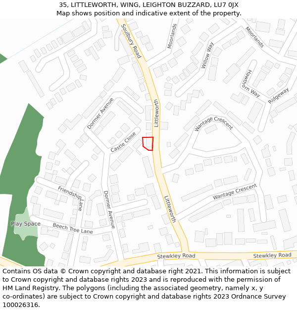 35, LITTLEWORTH, WING, LEIGHTON BUZZARD, LU7 0JX: Location map and indicative extent of plot