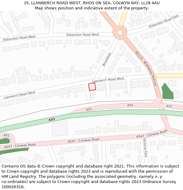 35, LLANNERCH ROAD WEST, RHOS ON SEA, COLWYN BAY, LL28 4AU: Location map and indicative extent of plot