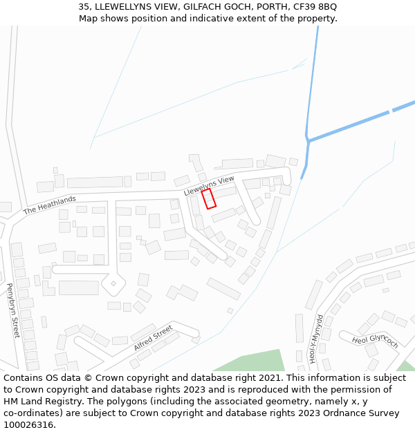 35, LLEWELLYNS VIEW, GILFACH GOCH, PORTH, CF39 8BQ: Location map and indicative extent of plot