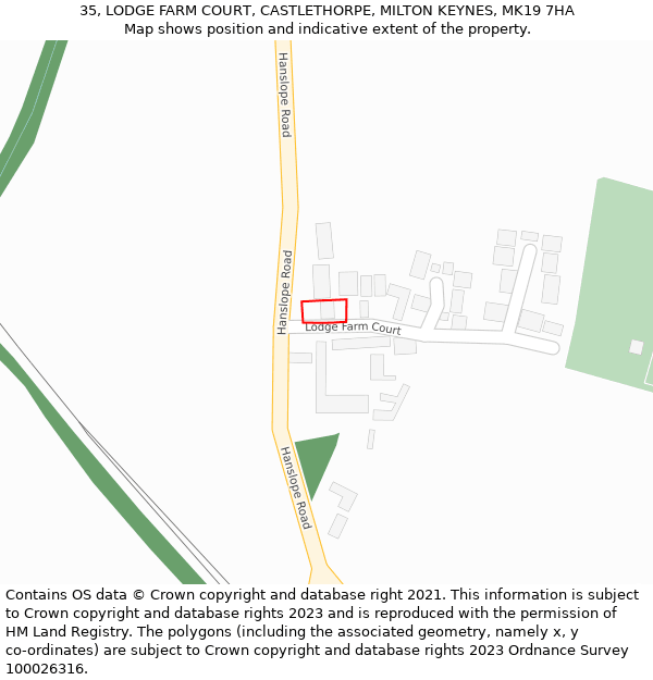 35, LODGE FARM COURT, CASTLETHORPE, MILTON KEYNES, MK19 7HA: Location map and indicative extent of plot