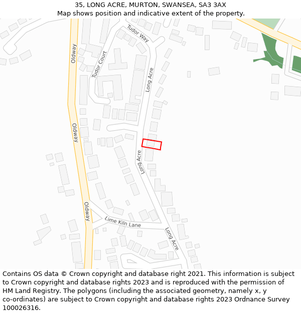 35, LONG ACRE, MURTON, SWANSEA, SA3 3AX: Location map and indicative extent of plot