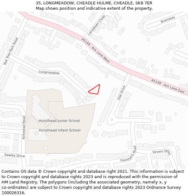 35, LONGMEADOW, CHEADLE HULME, CHEADLE, SK8 7ER: Location map and indicative extent of plot