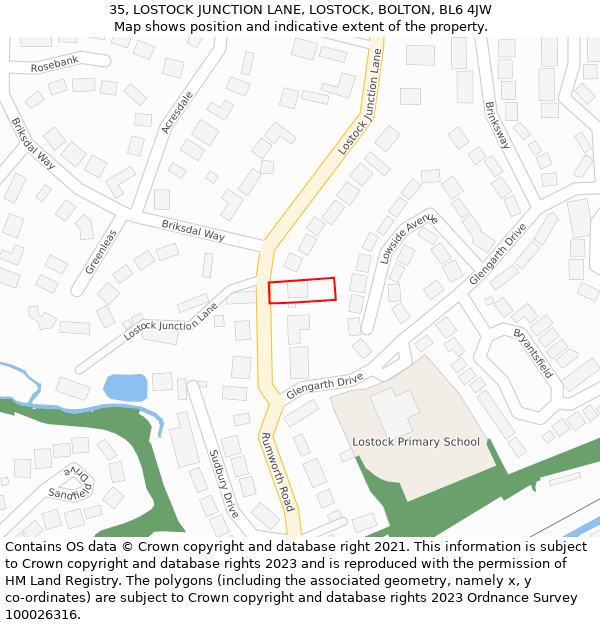 35, LOSTOCK JUNCTION LANE, LOSTOCK, BOLTON, BL6 4JW: Location map and indicative extent of plot