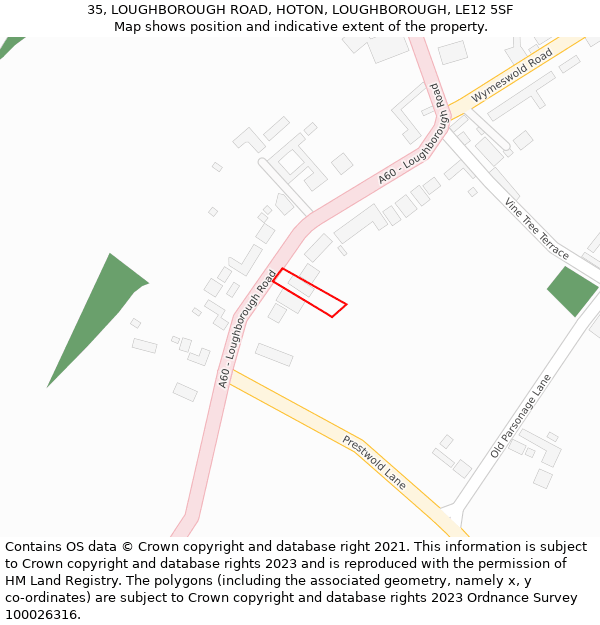 35, LOUGHBOROUGH ROAD, HOTON, LOUGHBOROUGH, LE12 5SF: Location map and indicative extent of plot