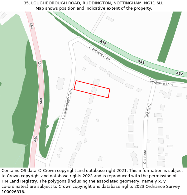 35, LOUGHBOROUGH ROAD, RUDDINGTON, NOTTINGHAM, NG11 6LL: Location map and indicative extent of plot