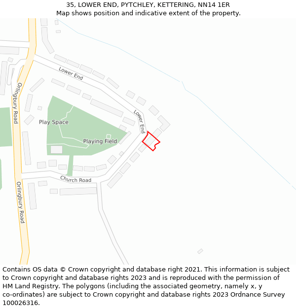 35, LOWER END, PYTCHLEY, KETTERING, NN14 1ER: Location map and indicative extent of plot