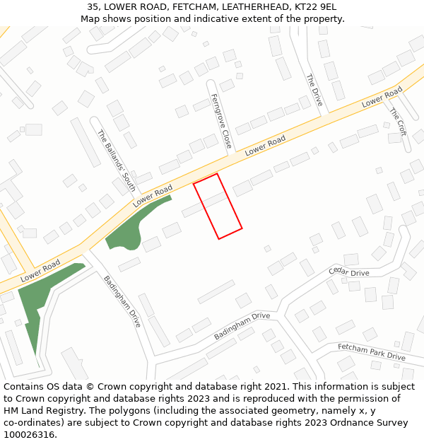 35, LOWER ROAD, FETCHAM, LEATHERHEAD, KT22 9EL: Location map and indicative extent of plot