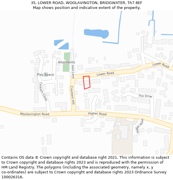 35, LOWER ROAD, WOOLAVINGTON, BRIDGWATER, TA7 8EF: Location map and indicative extent of plot