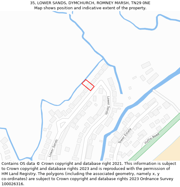 35, LOWER SANDS, DYMCHURCH, ROMNEY MARSH, TN29 0NE: Location map and indicative extent of plot