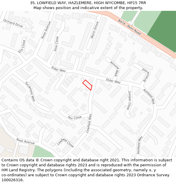 35, LOWFIELD WAY, HAZLEMERE, HIGH WYCOMBE, HP15 7RR: Location map and indicative extent of plot