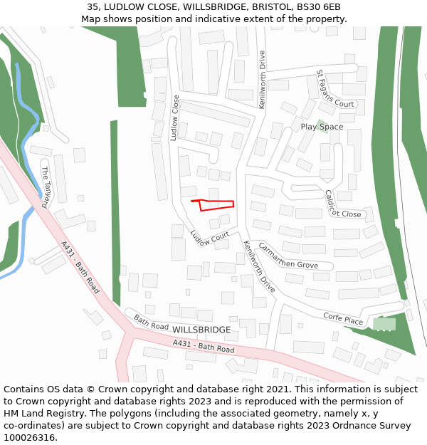 35, LUDLOW CLOSE, WILLSBRIDGE, BRISTOL, BS30 6EB: Location map and indicative extent of plot