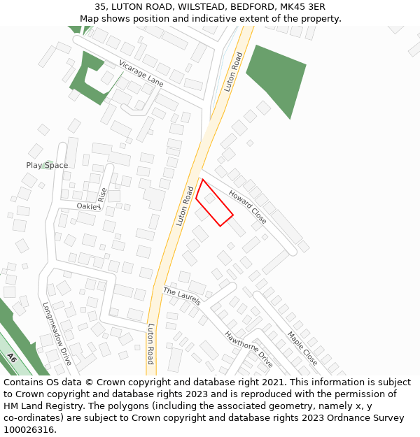 35, LUTON ROAD, WILSTEAD, BEDFORD, MK45 3ER: Location map and indicative extent of plot