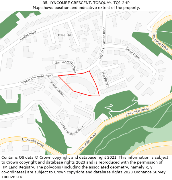 35, LYNCOMBE CRESCENT, TORQUAY, TQ1 2HP: Location map and indicative extent of plot