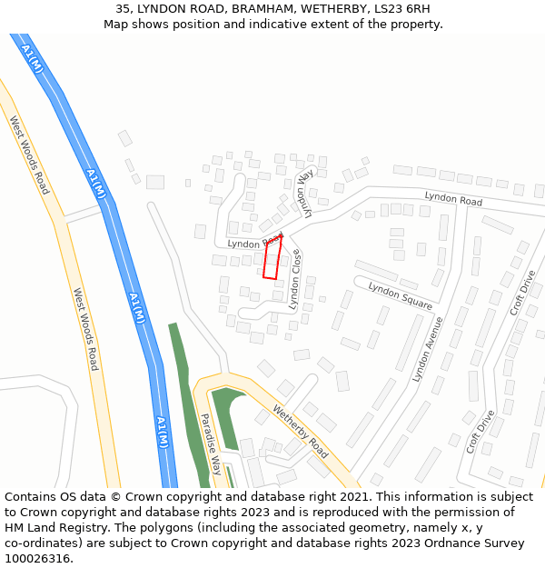 35, LYNDON ROAD, BRAMHAM, WETHERBY, LS23 6RH: Location map and indicative extent of plot